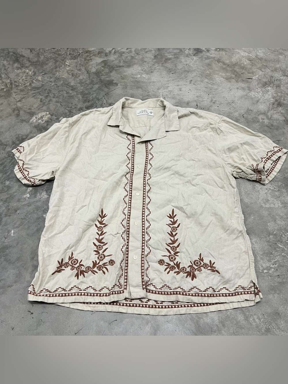 Abercrombie and Fitch Shirt Mens XXL Beige Summer Linen Blend Embroidered - Picture 1 of 8